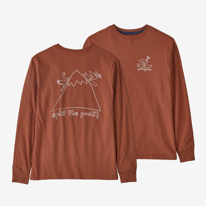 Patagonia Kids' Long-Sleeved Regenerative Organic Certified™ Cotton Graphic T-Shirt - Split the Peak: Sisu Brown