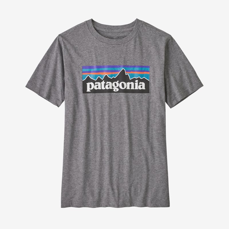 Patagonia Kids' Regenerative Organic Certified™ Cotton P-6 Logo T-Shirt - Gravel Heather w/White