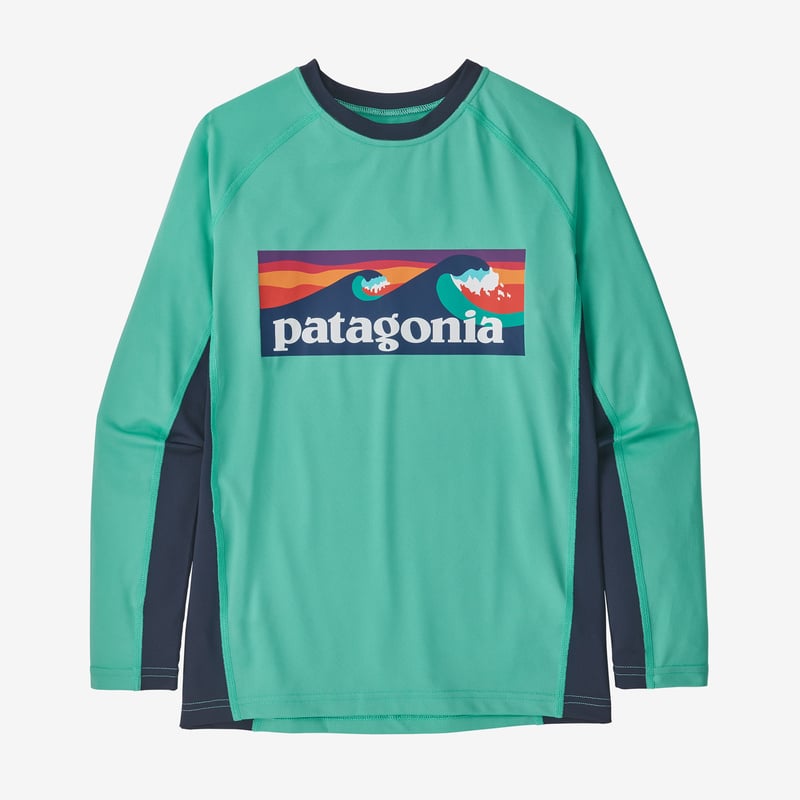 Patagonia Boys' Long-Sleeved Silkweight Rashguard - Boardshort Logo: Fresh Teal