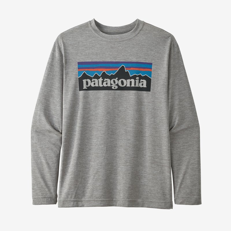 Patagonia Boys' Long-Sleeved Capilene® Cool Daily T-Shirt - P-6 Logo: Drifter Grey X-Dye