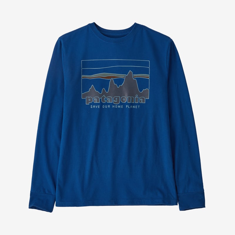 Patagonia Kids' Long-Sleeved Regenerative Organic Certified™ Cotton Graphic T-Shirt - 73 Skyline: Superior Blue