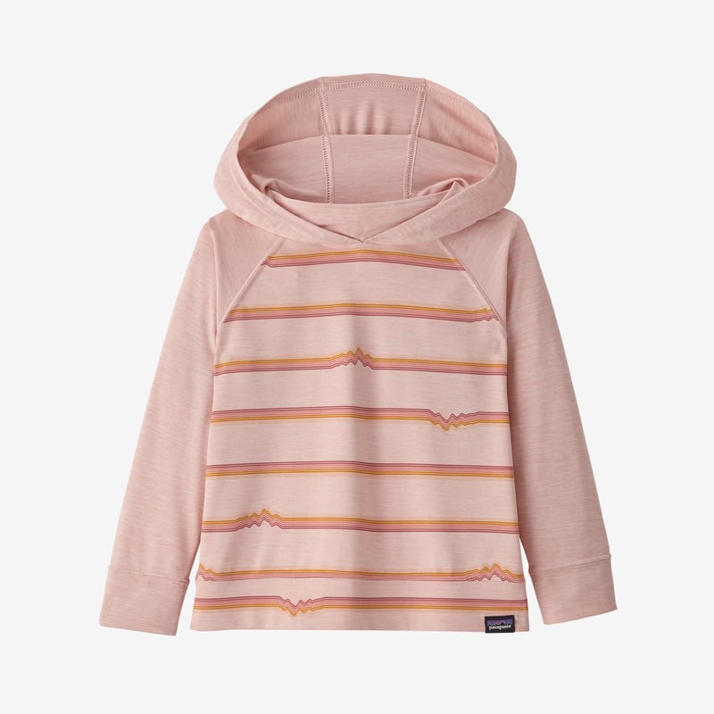 Patagonia Baby Capilene® Cool Daily Hoody - Ridge Rise Stripe Repeat Small: Seafan Pink