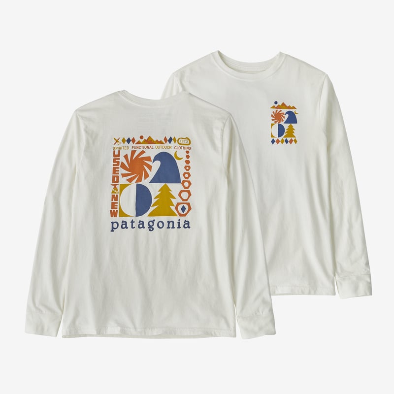 Patagonia Kids' Long-Sleeved Regenerative Organic Certified™ Cotton Graphic T-Shirt - Spirited Seasons: Birch White
