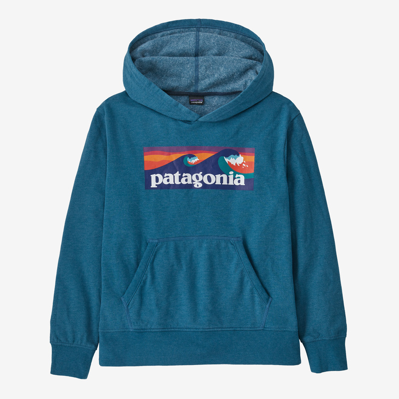 Patagonia Kids' Lightweight Graphic Hoody Sweatshirt - Boardshort Logo: Wavy Blue