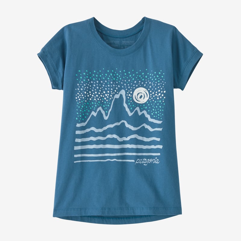 Patagonia Girls' Regenerative Organic Certified™ Cotton Graphic T-Shirt - Fitz Roy Starshine: Wavy Blue