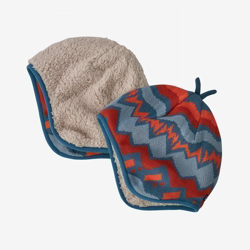 Patagonia Baby Reversible Beanie - Lofoten Geo Knit: Wavy Blue