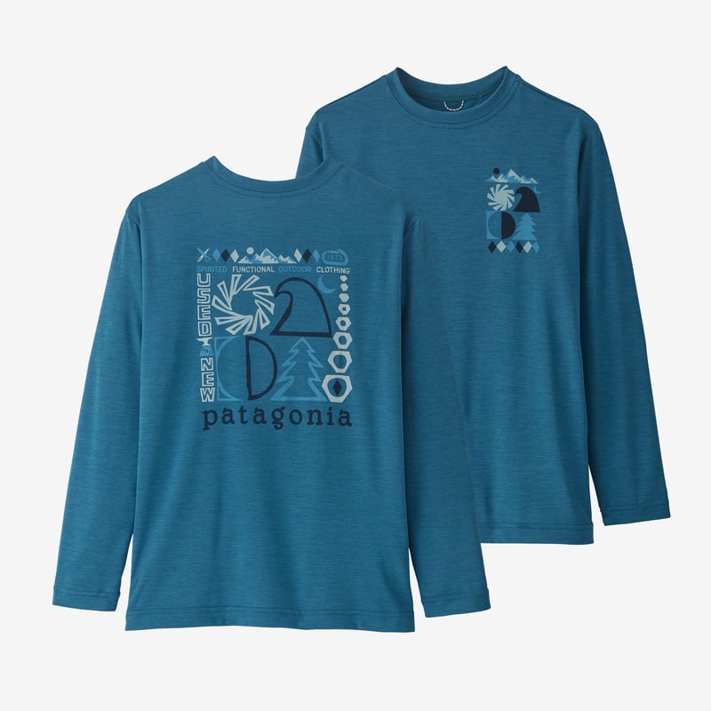 Patagonia Boys' Long-Sleeved Capilene® Cool Daily T-Shirt - Spirited Seasons: Wavy Blue X-Dye