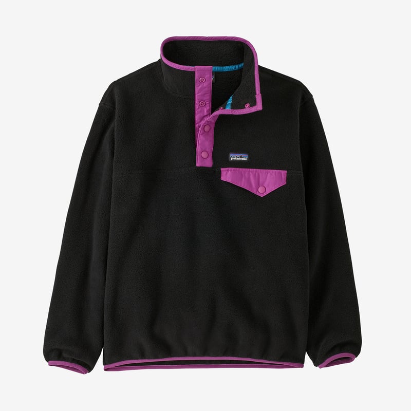 Patagonia Kids' Lightweight Synchilla® Snap-T® Fleece Pullover - Black w/Amaranth Pink