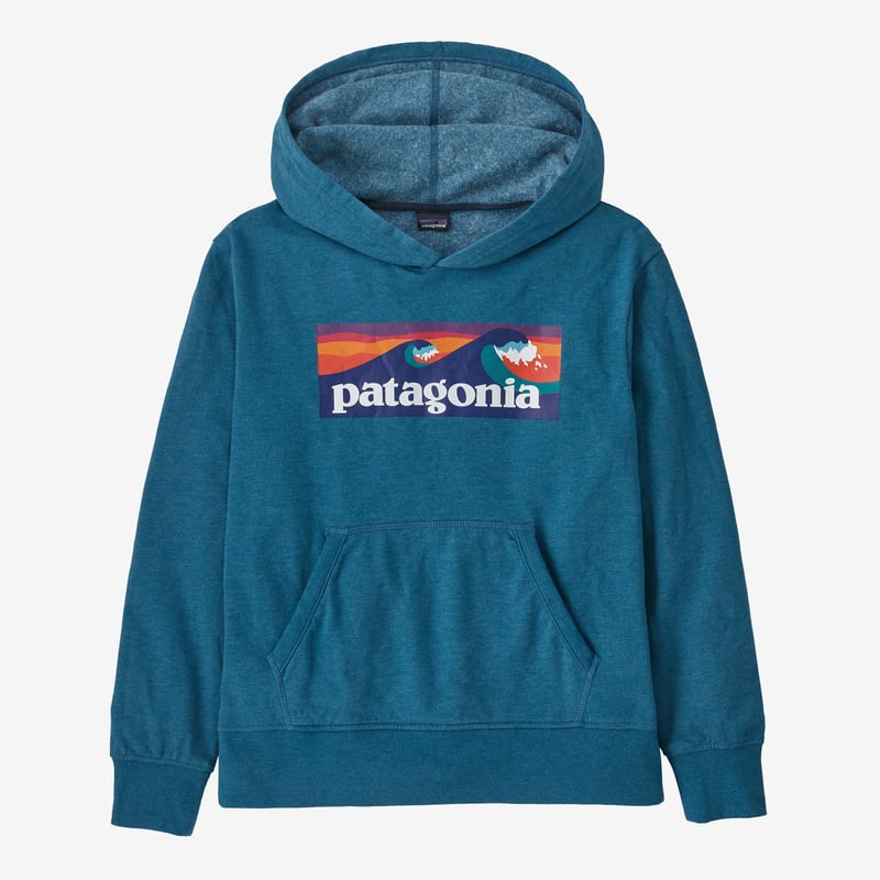 Patagonia Kids' Lightweight Graphic Hoody Sweatshirt - Boardshort Logo: Wavy Blue