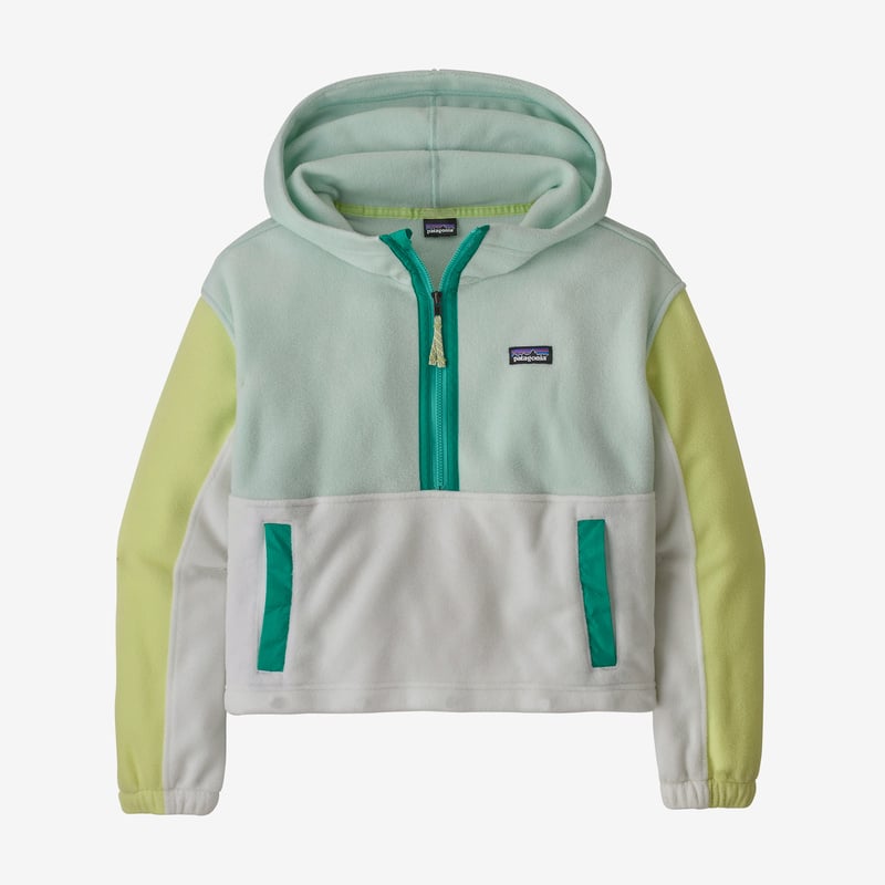 Patagonia Kids' Microdini Cropped Fleece Hoody Pullover - Lite Distilled Green