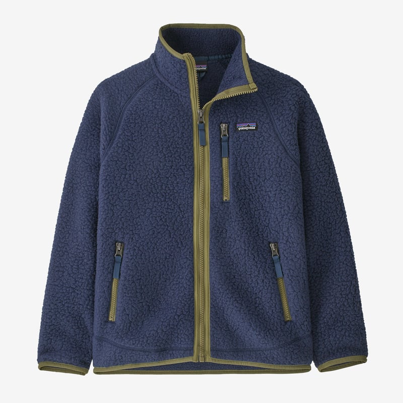 Patagonia Kids' Retro Pile Fleece Jacket - New Navy w/Palo Green