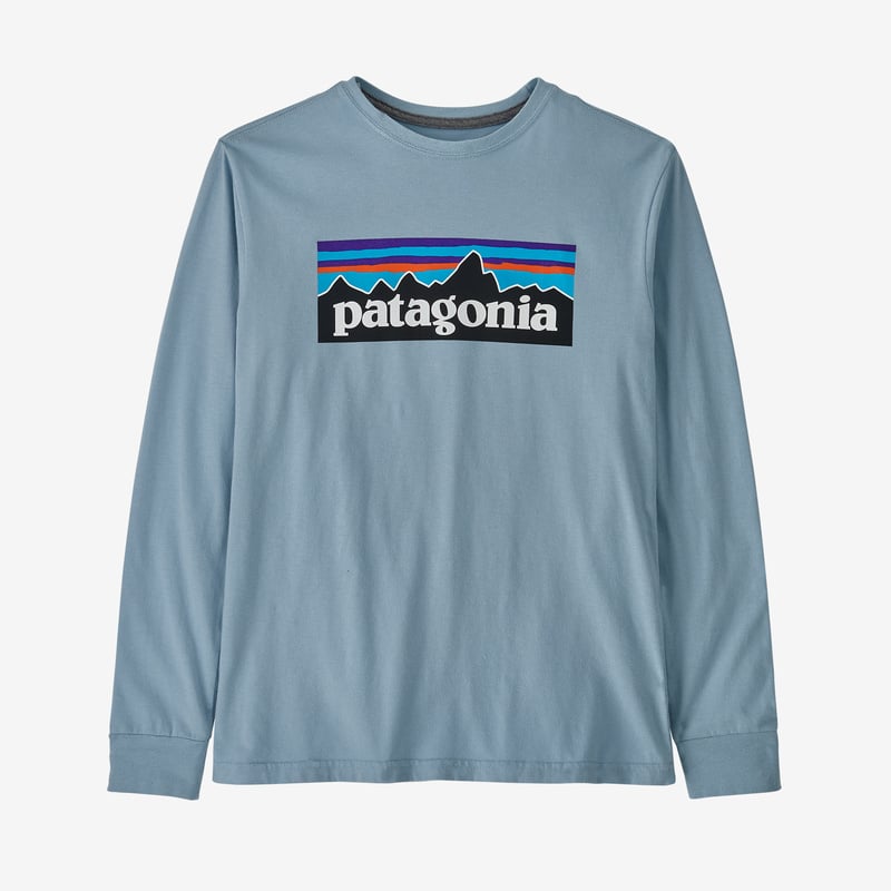Patagonia Kids' Long-Sleeved Regenerative Organic Certified™ Cotton Graphic T-Shirt - P-6 Logo: Steam Blue