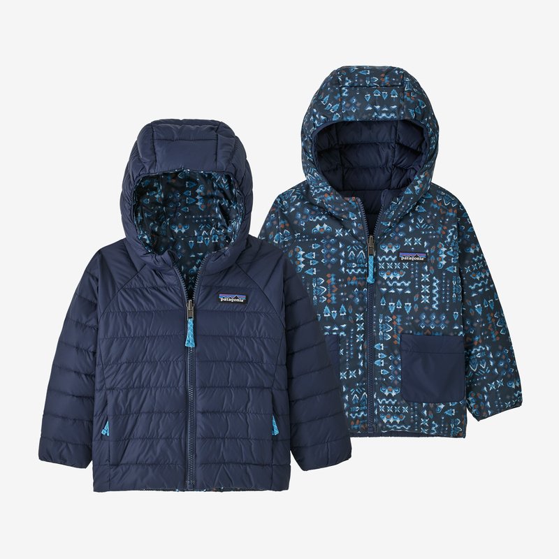 Patagonia Baby Reversible Down Sweater Hoody - Wandering Woods: Tidepool Blue