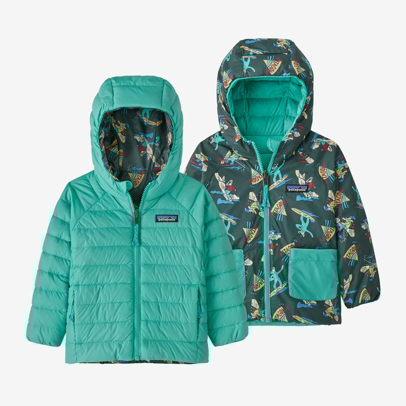 Patagonia Baby Reversible Down Sweater Hoody - Mr. Badger: Pinyon Green
