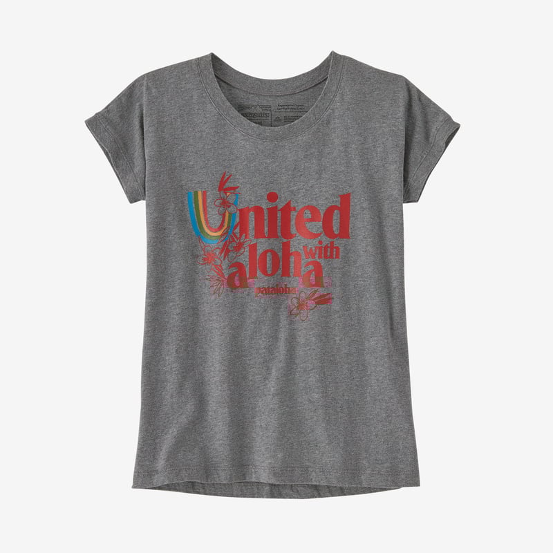 Patagonia Girls' Regenerative Organic Certified™ Cotton Graphic T-Shirt - Patalokahi Aloha: Gravel Heather