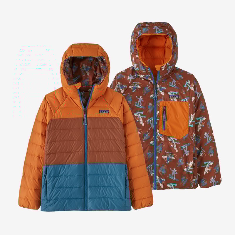 Patagonia Kids' Reversible Down Sweater Hoody - Mr. Badger: Sisu Brown