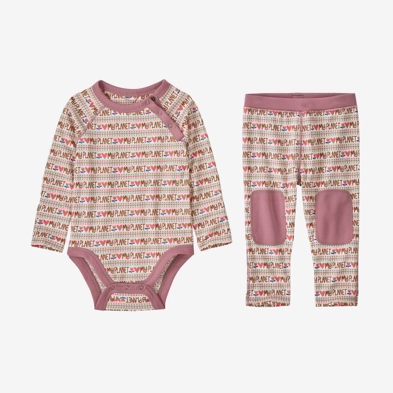 Patagonia Infant Capilene® Midweight Set - Planet Hearts: Light Star Pink