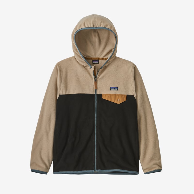 Patagonia Kids' Micro D® Snap-T® Fleece Jacket - Black w/Oar Tan