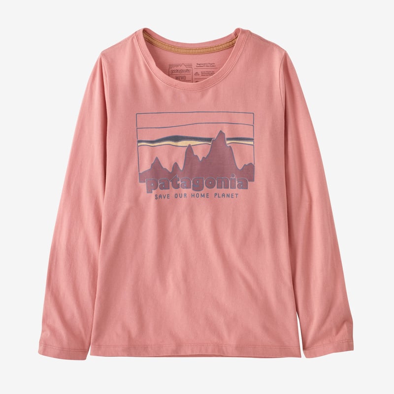 Patagonia Girls' Long-Sleeved Regenerative Organic Certified™ Cotton Graphic T-Shirt - 73 Skyline: Sunfade Pink