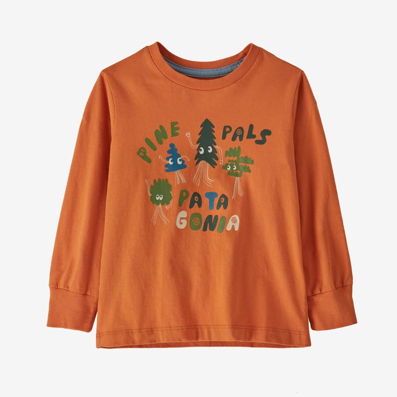 Patagonia Baby Long-Sleeved Regenerative Organic Certified™ Cotton Graphic T-Shirt - Pine Pals: Harmony Orange