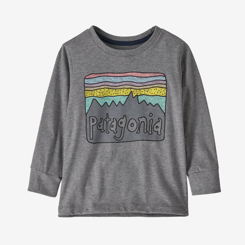 Patagonia Baby Long-Sleeved Regenerative Organic Certified™ Cotton Graphic T-Shirt - Fitz Roy Skies: Gravel Heather w/New Navy