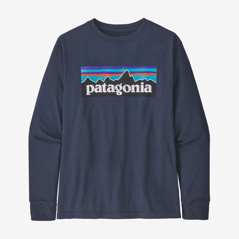 Patagonia Kids' Long-Sleeved Regenerative Organic Certified™ Cotton Graphic T-Shirt - P-6 Logo: New Navy
