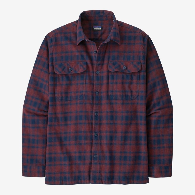 Patagonia Men's Long-Sleeved Organic Cotton Midweight Fjord Flannel Shirt - Connected Lines: Sequoia Red