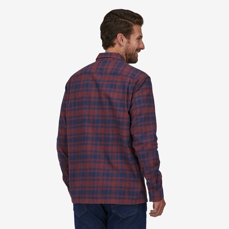 Patagonia Men's Long-Sleeved Organic Cotton Midweight Fjord Flannel Shirt - Connected Lines: Sequoia Red