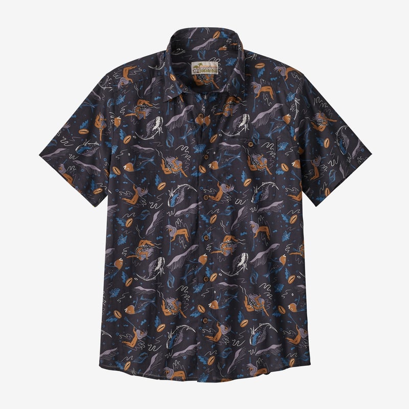 Patagonia Men's Malihini Pataloha® Shirt - Defend the Sea: Ink Black