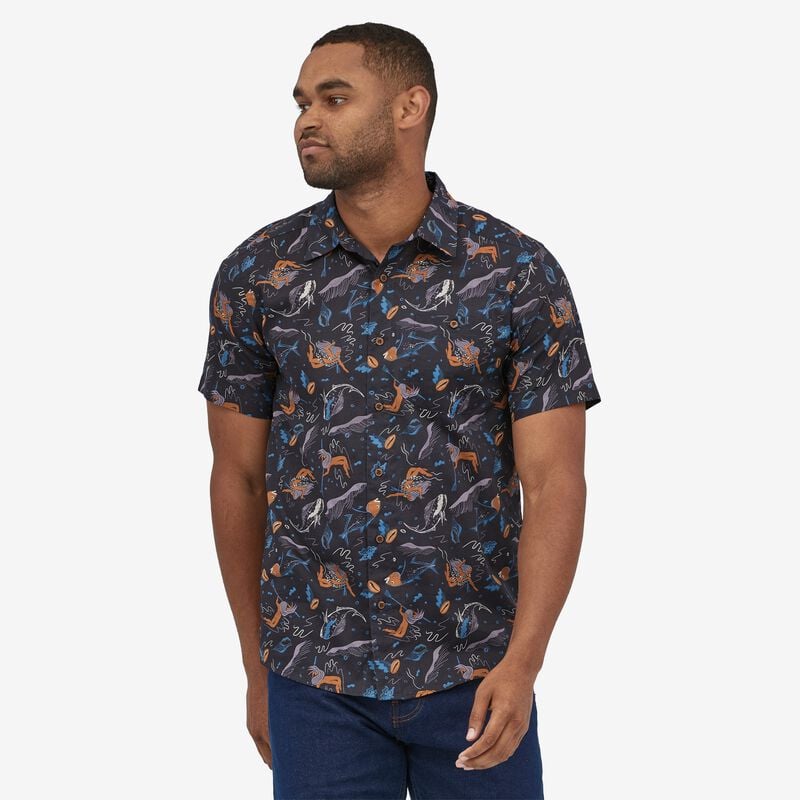 Patagonia Men's Malihini Pataloha® Shirt - Defend the Sea: Ink Black