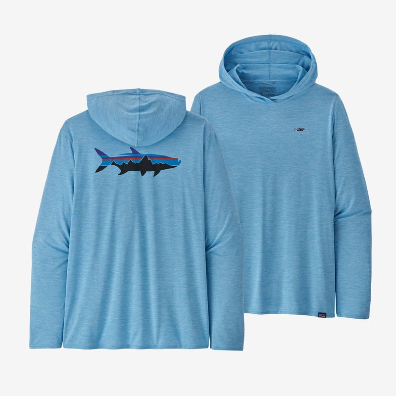 Patagonia Men's Capilene® Cool Daily Graphic Hoody - Relaxed Fit - Fitz Roy Tarpon w/Tarpon: Lago Blue X-Dye