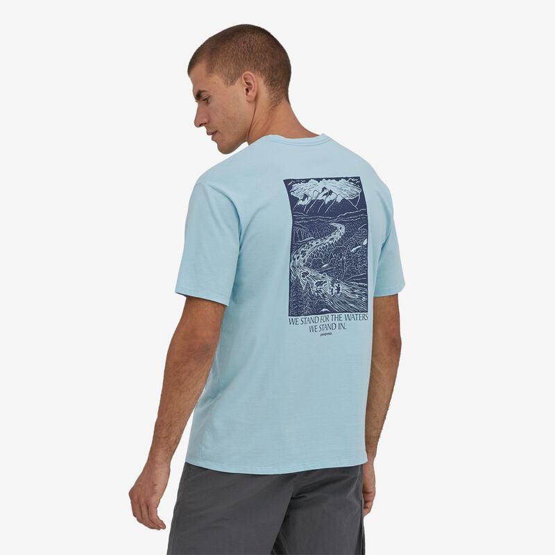 Patagonia Men's Stand Up™ Woodcut Organic T-Shirt - Fin Blue