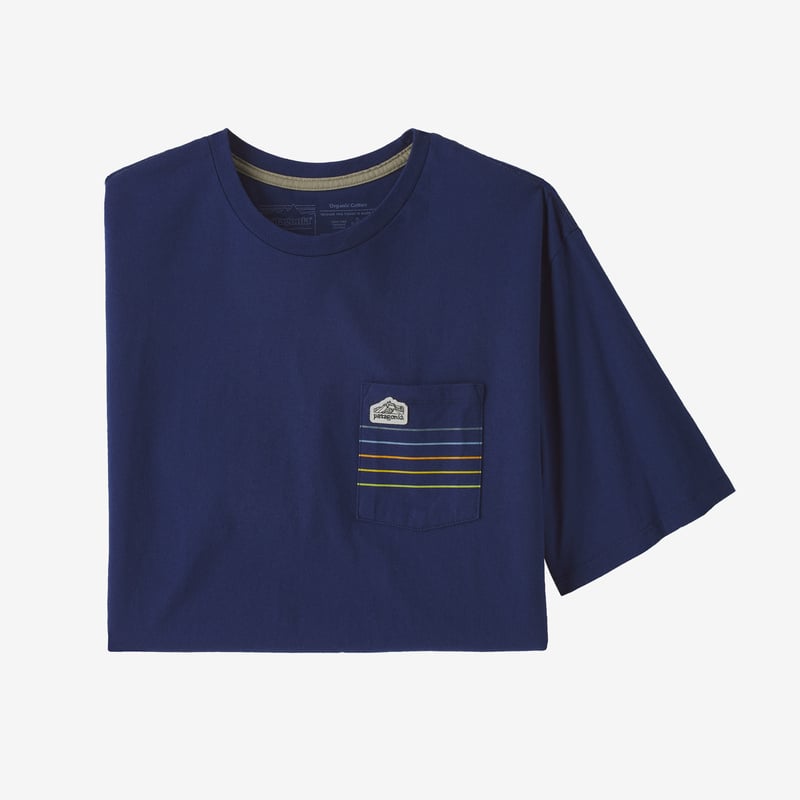 Patagonia Men's Line Logo Ridge Stripe Organic Pocket T-Shirt - Sound Blue