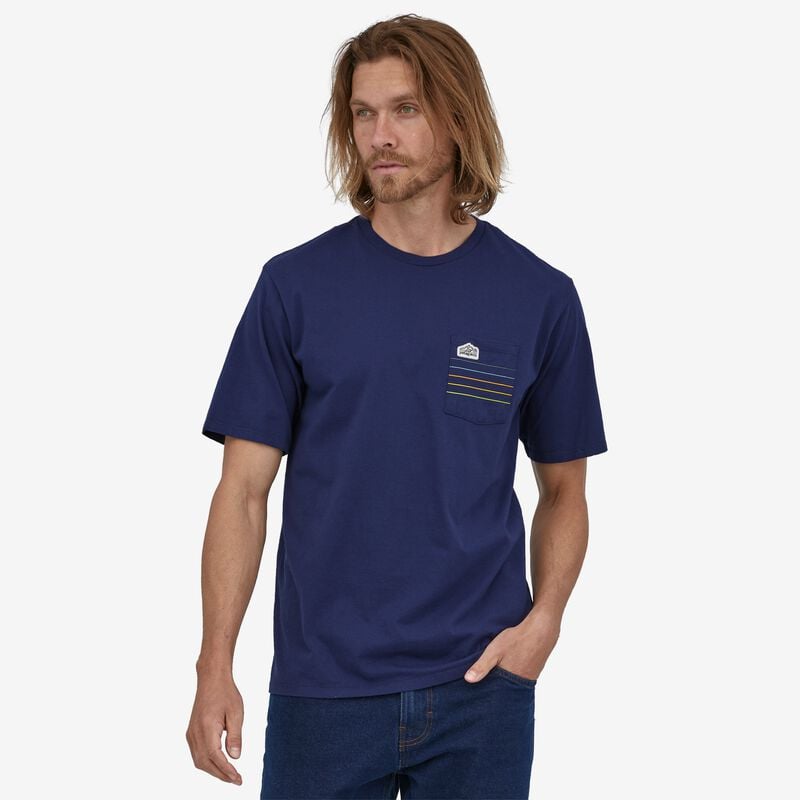 Patagonia Men's Line Logo Ridge Stripe Organic Pocket T-Shirt - Sound Blue