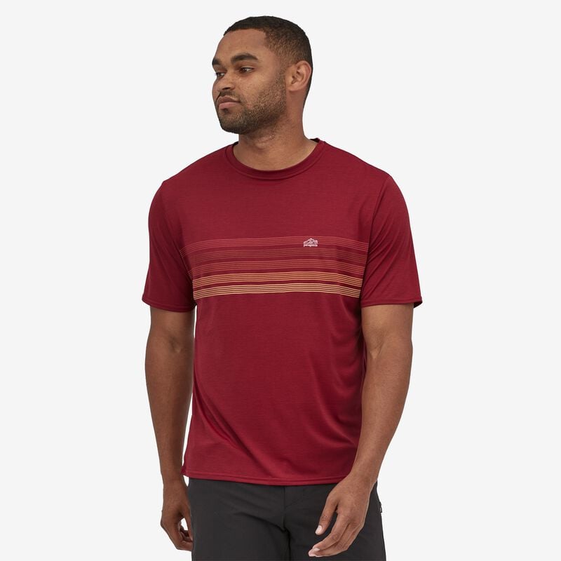 Patagonia Men's Capilene® Cool Daily Graphic Shirt - Line Logo Ridge Stripe: Wax Red X-Dye