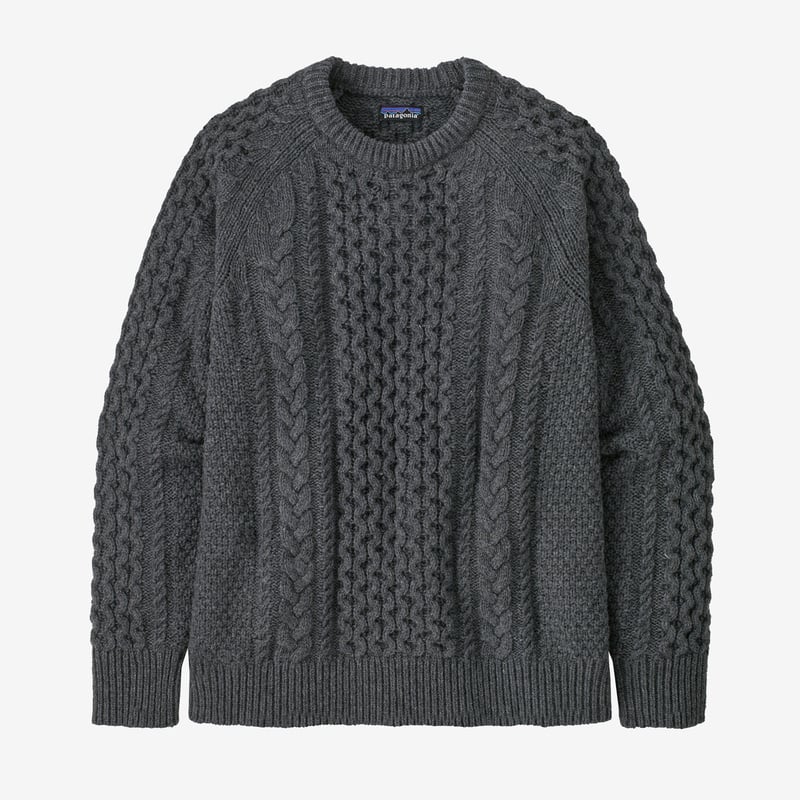 Patagonia Recycled Wool Cable-Knit Crewneck Sweater - Hex Grey
