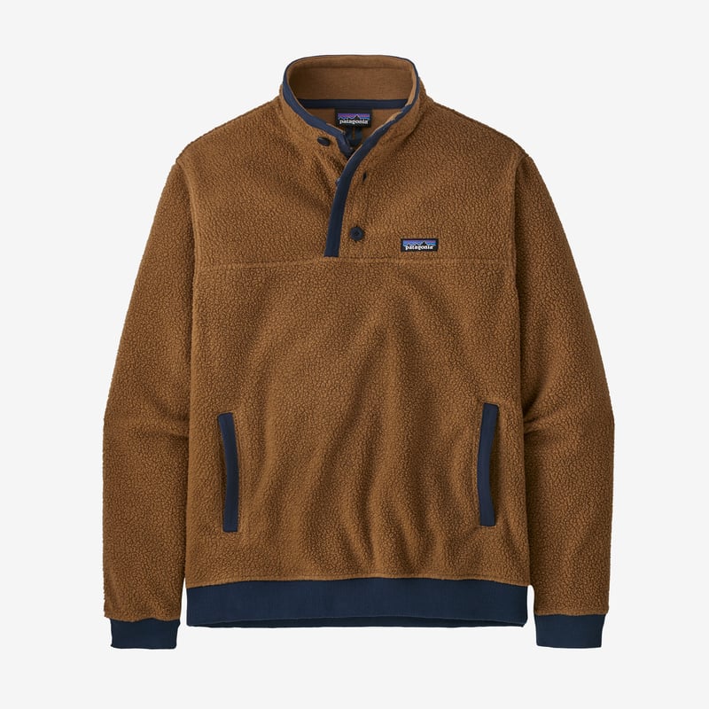 Patagonia Men's Shearling Button Fleece Pullover - Bear Brown w/New Navy
