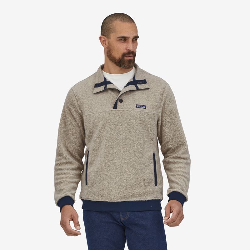Patagonia Men's Shearling Button Fleece Pullover - Bear Brown w/New Navy