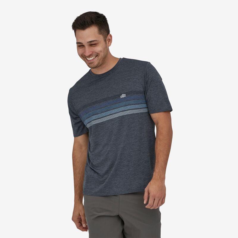 Patagonia Men's Capilene® Cool Daily Graphic Shirt - Line Logo Ridge Stripe: Smolder Blue X-Dye