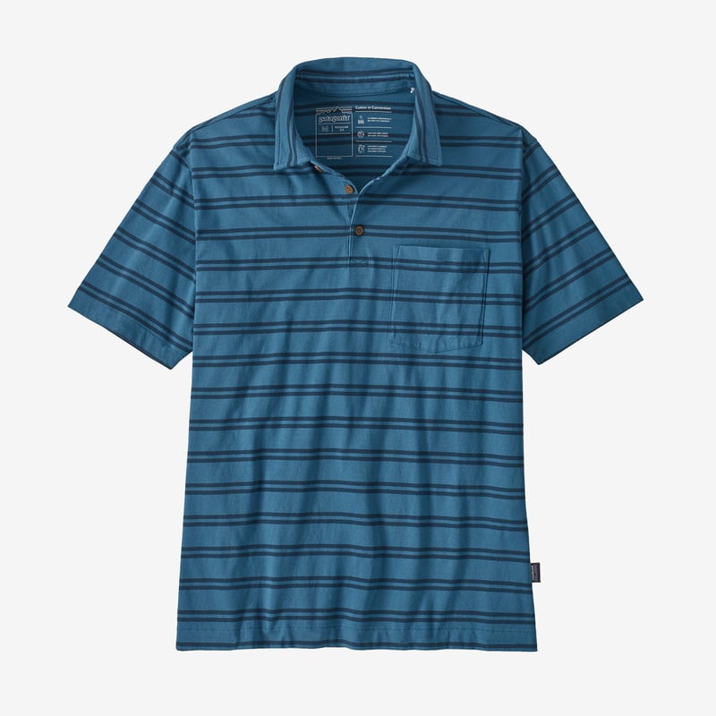 Patagonia Men's Cotton in Conversion Lightweight Polo Shirt - Mirror Stripe: Wavy Blue