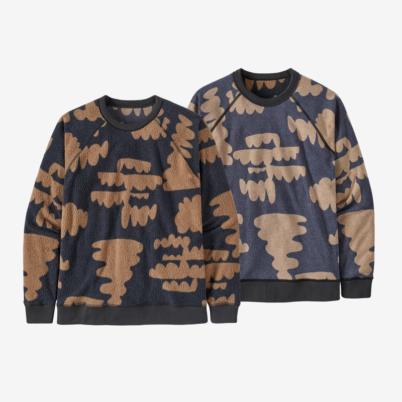 Patagonia Men's Reversible Shearling Fleece Crew - Simple Fungiis: Pitch Blue