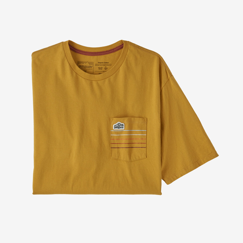 Patagonia Men's Line Logo Ridge Stripe Organic Pocket T-Shirt - Cabin Gold