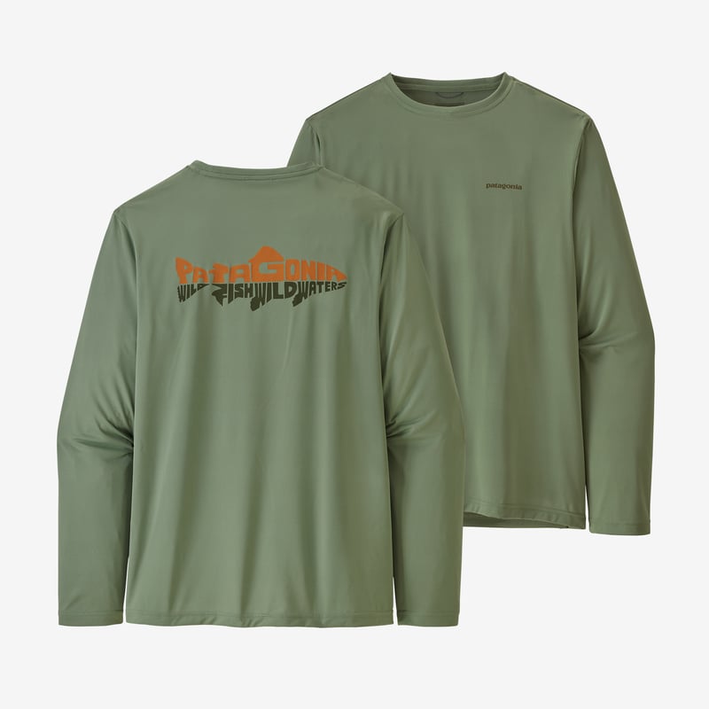 Patagonia Men's Long-Sleeved Capilene® Cool Daily Fish Graphic Shirt - Wild Waterline: Sedge Green