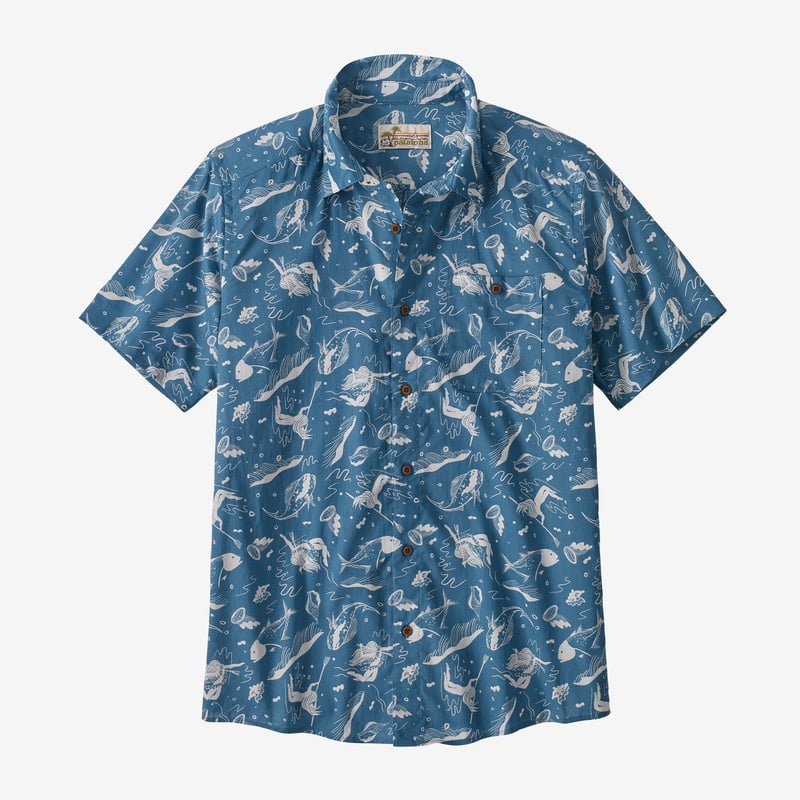 Patagonia Men's Malihini Pataloha® Shirt - Defend the Sea: Wavy Blue