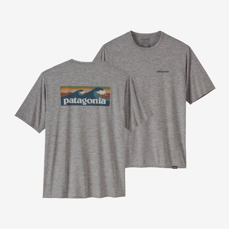 Patagonia Men's Capilene® Cool Daily Graphic Shirt - Boardshort Logo Abalone Blue: Feather Grey