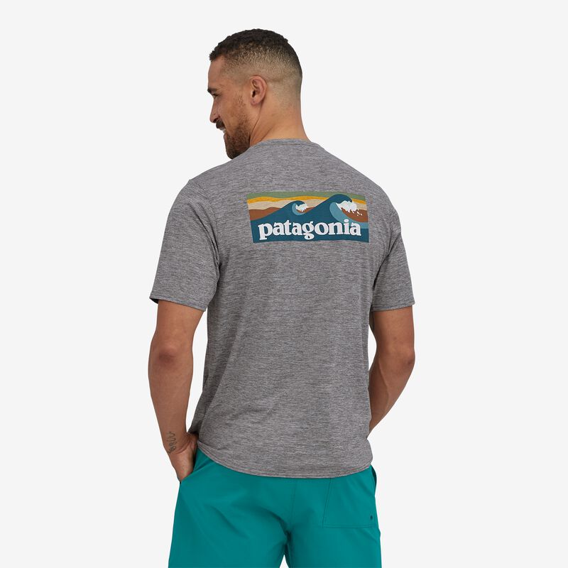 Patagonia Men's Capilene® Cool Daily Graphic Shirt - Boardshort Logo Abalone Blue: Feather Grey