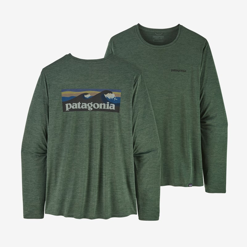 Patagonia Men's Long-Sleeved Capilene® Cool Daily Graphic Shirt - Boardshort Logo: Pinyon Green X-Dye