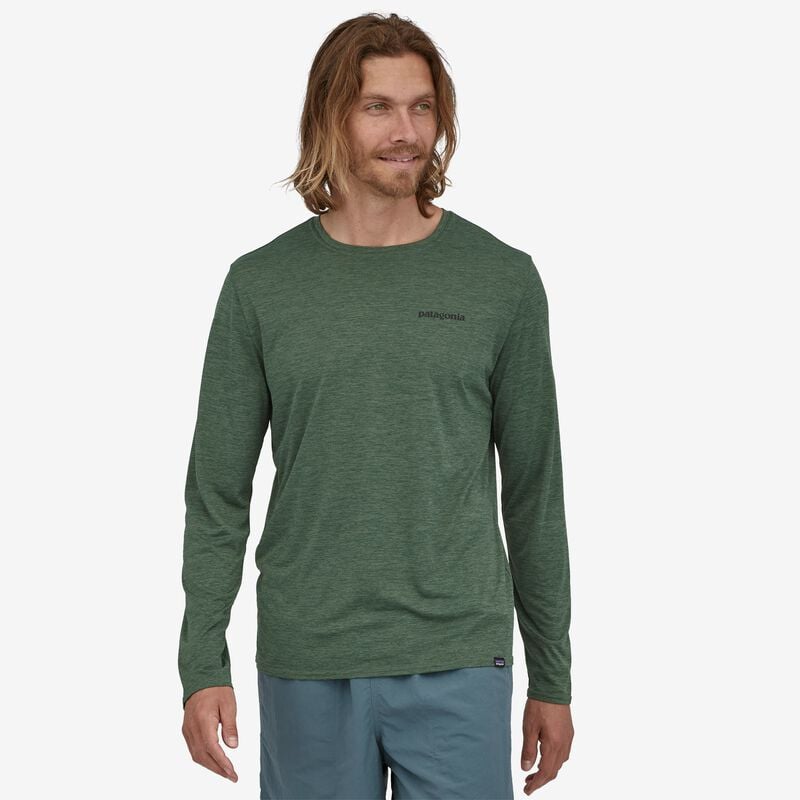 Patagonia Men's Long-Sleeved Capilene® Cool Daily Graphic Shirt - Boardshort Logo: Pinyon Green X-Dye