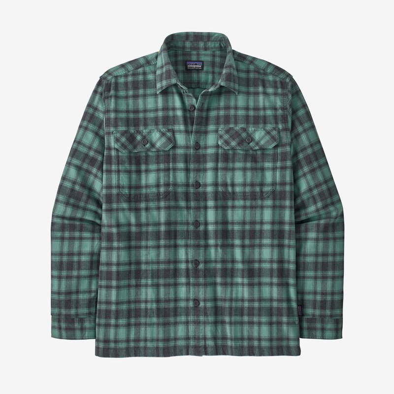 Patagonia Men's Long-Sleeved Organic Cotton Midweight Fjord Flannel Shirt - Connected Lines: Fresh Teal