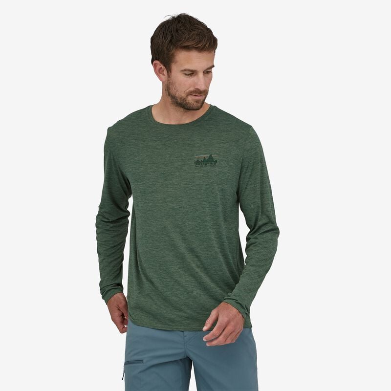 Patagonia Men's Long-Sleeved Capilene® Cool Daily Graphic Shirt - 73 Skyline: Pinyon Green X-Dye